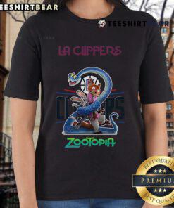 Top LA Clippers Zootopia 2 ladies tee featuring vibrant graphics and a stylish design for enthusiastic fans.