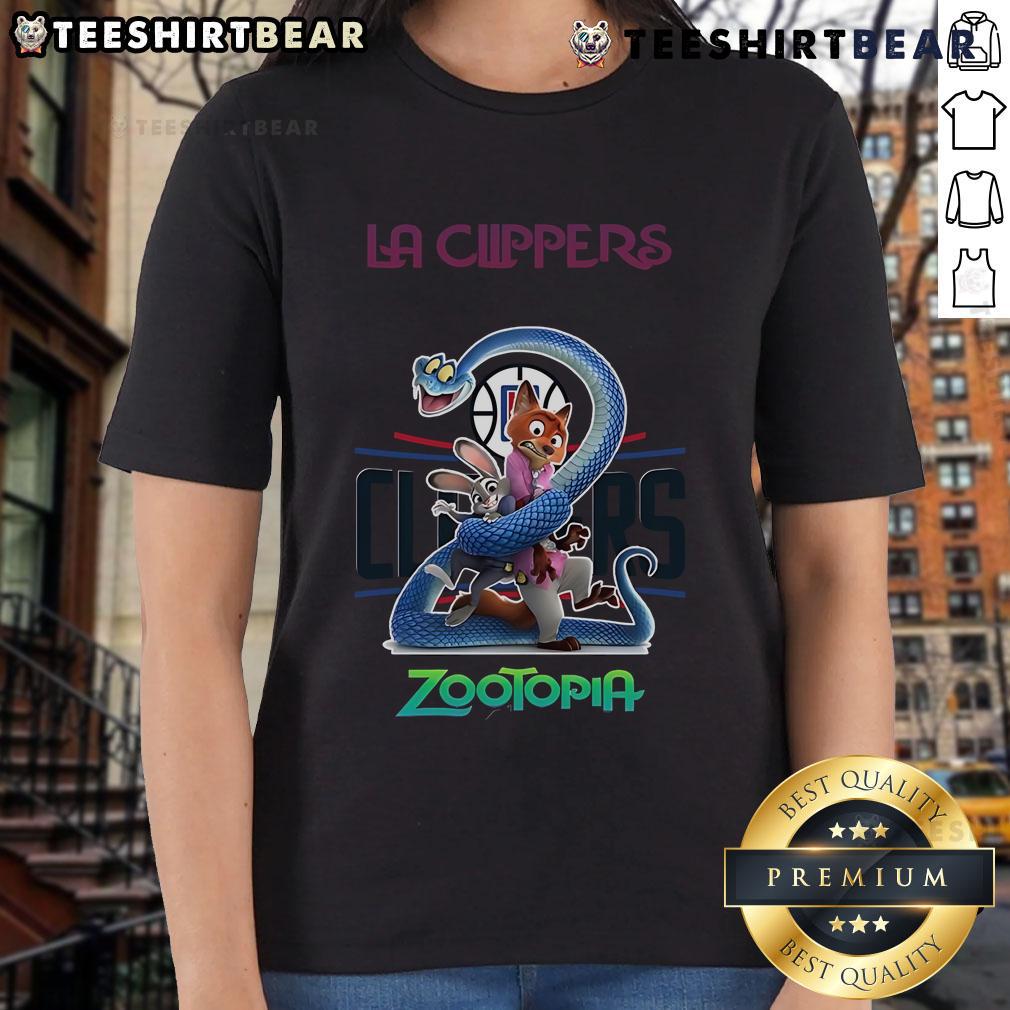 Top LA Clippers Zootopia 2 ladies tee featuring vibrant graphics and a stylish design for enthusiastic fans.