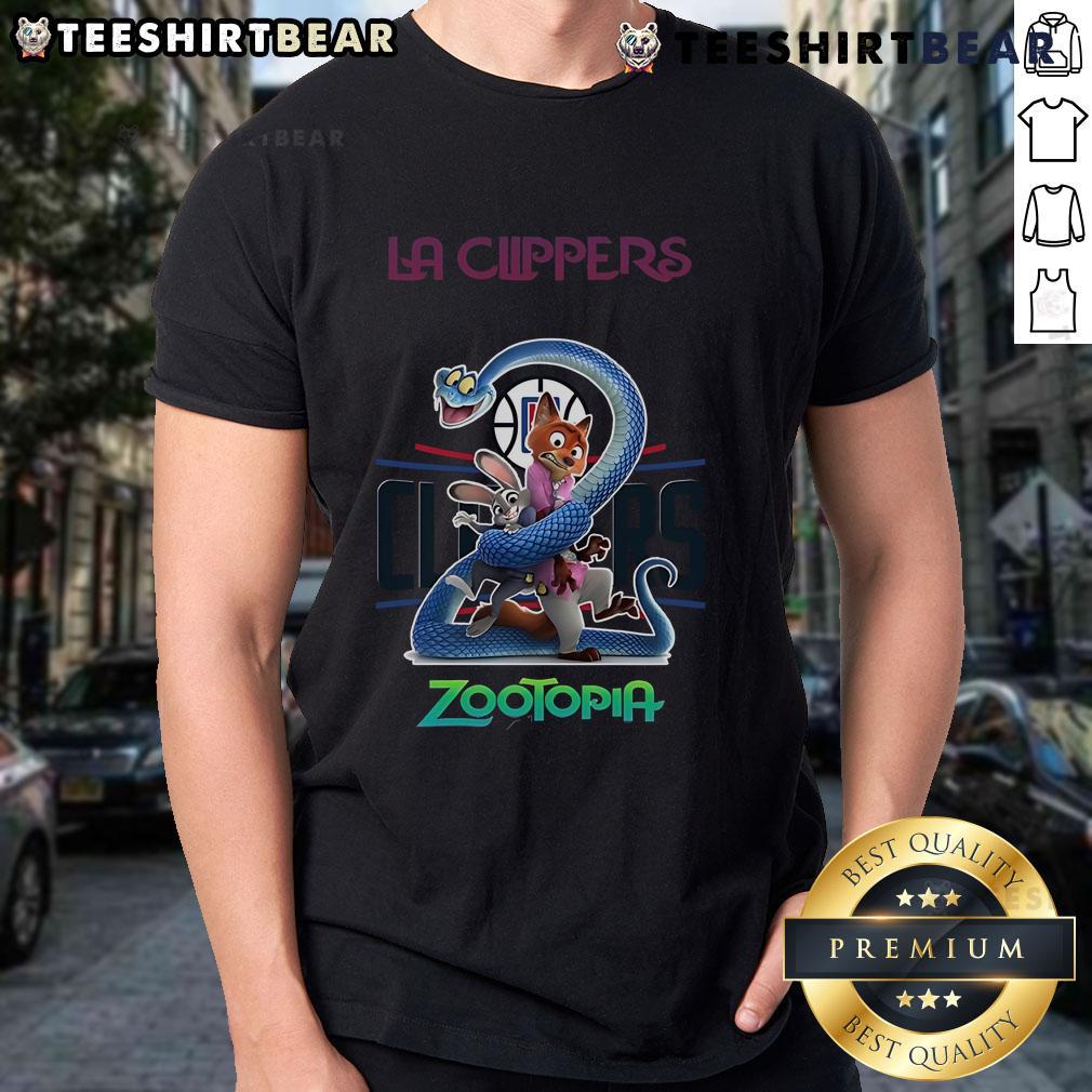 Top La Clippers Zootopia 2 T-Shirt featuring vibrant graphics and team colors for fans of both basketball and animation.
