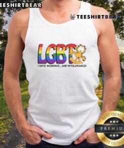 Garfield tank top featuring 'I Hate Mondays' and 'Intolerance' slogans, perfect for LGBT pride and casual wear.