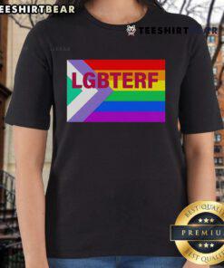 Top LGBTERF LGBT Flag Ladies Tee featuring a vibrant rainbow design, perfect for pride events and celebrating diversity.