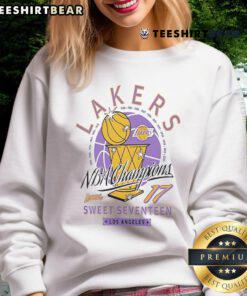 Top Los Angeles Lakers NBA Champions Sweet Seventeen sweatshirt featuring bold team colors and logo design.