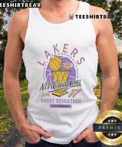 Top Los Angeles Lakers NBA Champions Sweet Seventeen tank top design featuring vibrant team colors and logo.