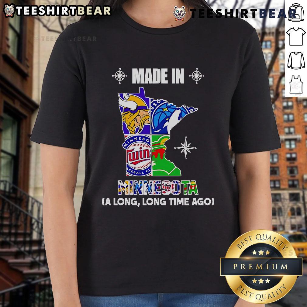 Top Made in Minnesota A Long Long Time Ago ladies tee featuring vintage design and comfortable fit for casual wear.