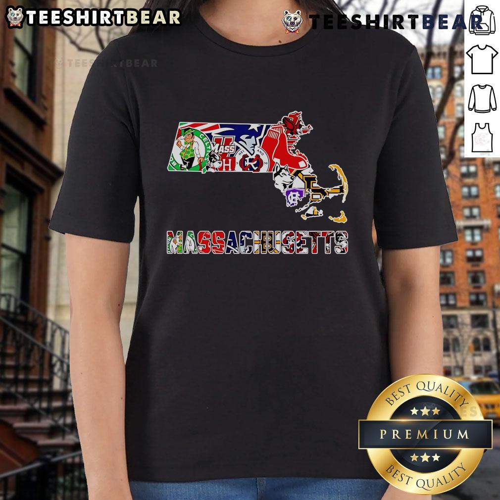 Top Massachusetts Sports Map Ladies Tee featuring vibrant design showcasing popular sports teams in Massachusetts.