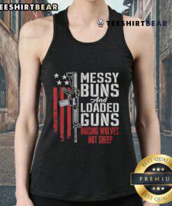 Stylish tank top featuring 'Raising Wolves Not Sheep' graphic, perfect for pro-gun enthusiasts and casual wear.