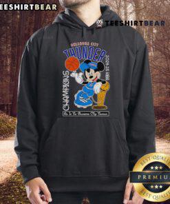Alt Text: Top Mickey Mouse Oklahoma City Thunder 2024-25 NBA Champions Hoodie featuring vibrant design and team logo.