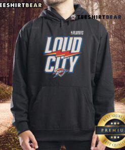 Top Navy Oklahoma City Thunder 2025 NBA Playoffs hoodie featuring Loud City slogan, perfect for fans and game day.