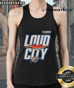 Top Navy Oklahoma City Thunder 2025 NBA Playoffs tank top featuring the Loud City slogan, perfect for fans.