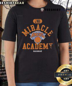 Alt Text: Top New York Knicks Miracle Academy NBA Collection Ladies Tee in vibrant colors, perfect for fans and style.