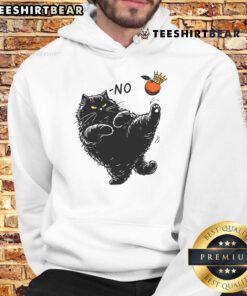 Alt Text: Black cat and orange king graphic on a hoodie, featuring Top No Kings In America slogan in bold lettering.