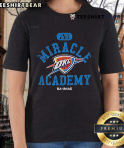 Alt Text: Oklahoma City Thunder Miracle Academy ladies' tee featuring team colors and logo, perfect for NBA fans.