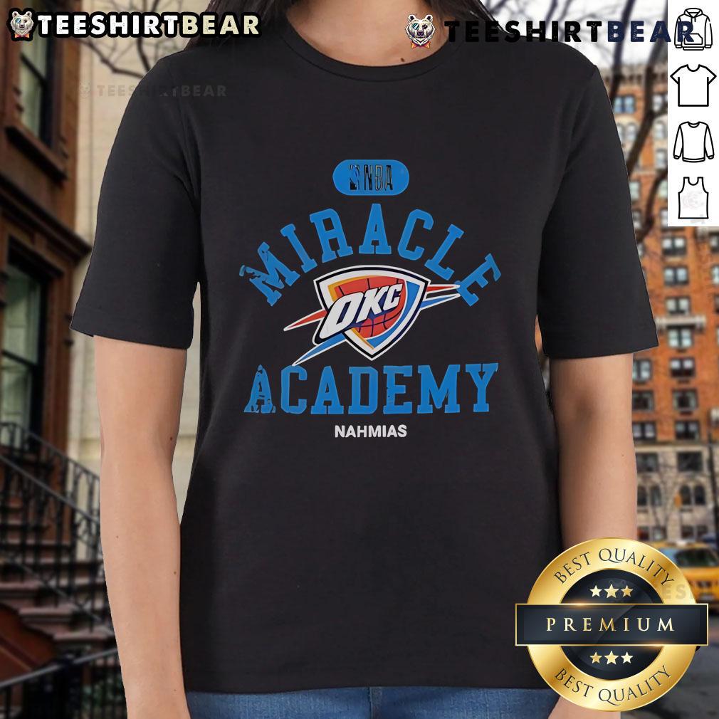 Alt Text: Oklahoma City Thunder Miracle Academy ladies' tee featuring team colors and logo, perfect for NBA fans.