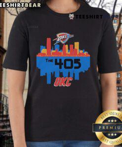 Oklahoma City Thunder stadium with The 405 OC Cities ladies tee displayed, showcasing team spirit and local pride.