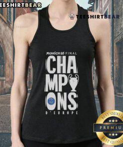 Top Paris Saint-Germain UCL Champions Munich 2025 D Europe Tank Top featuring PSG logo and vibrant design.