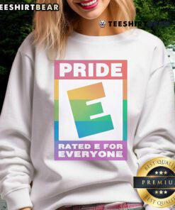 Top Pride Rated E for Everyone Logo Sweatshirt featuring vibrant colors and inclusive design for all ages.