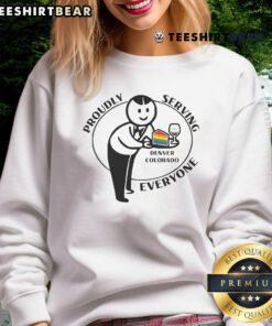 Top Proudly Serving Everyone Denver Colorado LGBT Sweatshirt in vibrant colors, showcasing inclusive pride fashion.
