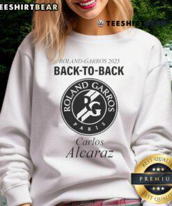 Top Roland Garros 2025 back-to-back Carlos Alcaraz sweatshirt featuring vibrant design and tennis-themed graphics.