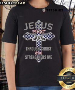 Top San Antonio Spurs Jesus Tee for ladies, featuring 'Through Christ Who Strengthens Me' design, perfect for fans.