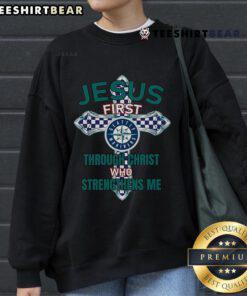 Alt Text: Seattle Mariners Jesus sweatshirt featuring I can do all things through Christ who strengthens me design.