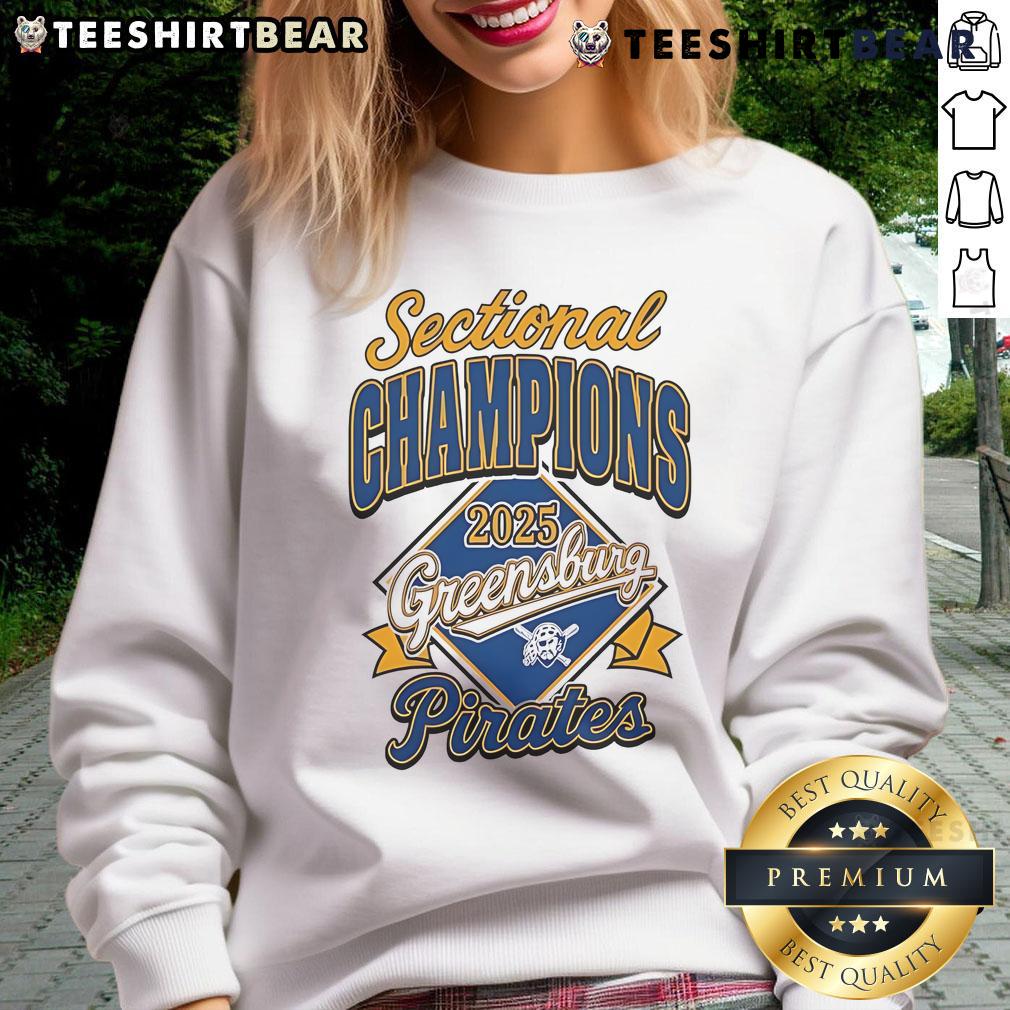 Greensburg Pirates 2025 sweatshirt celebrating Top Sectional Champions, featuring team colors and logo.