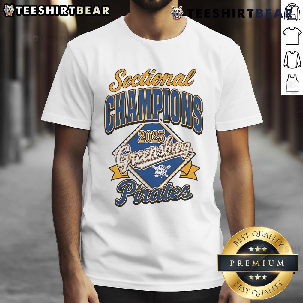 Top Sectional Champions Greensburg Pirates 2025 T-Shirt featuring vibrant team colors and championship graphics.
