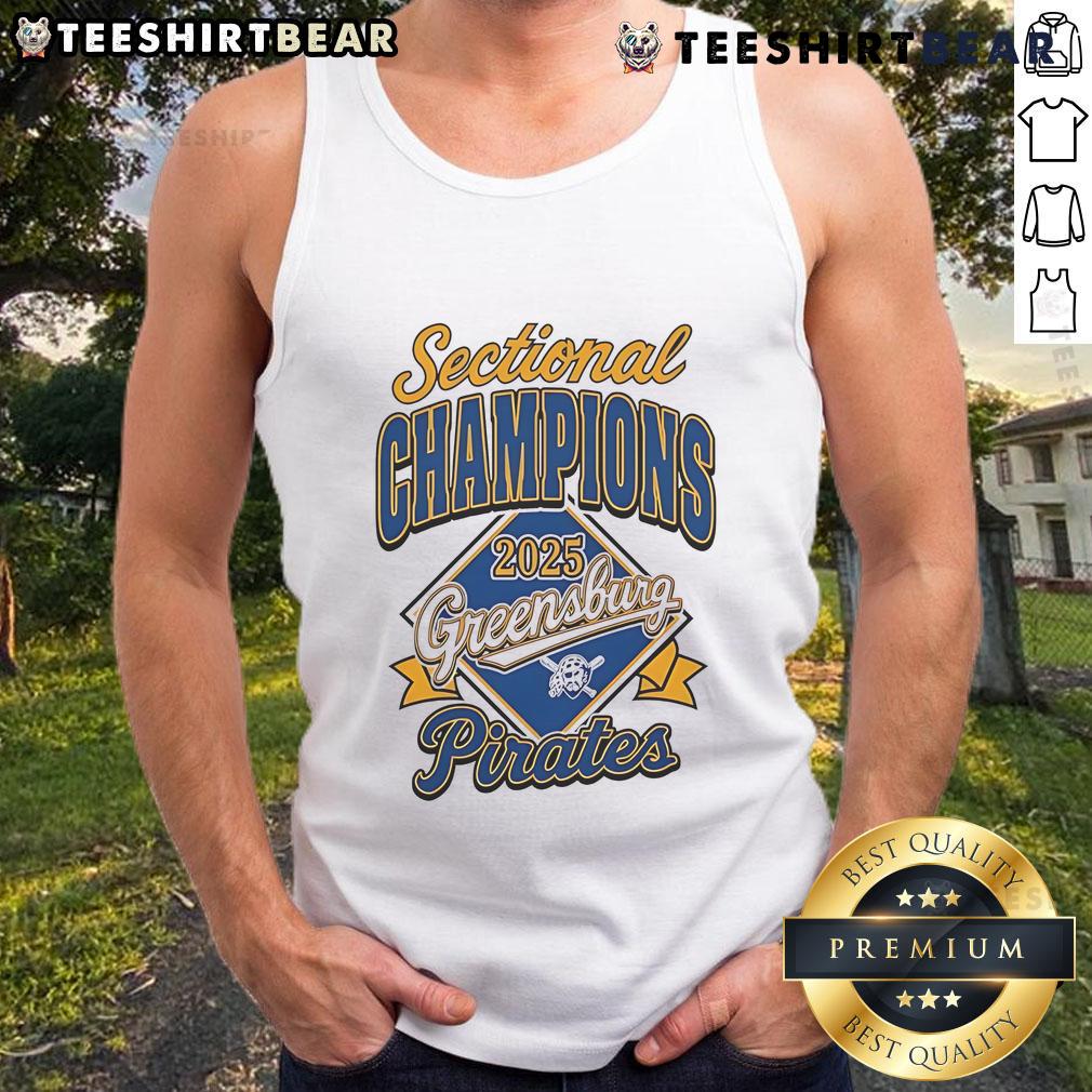 Greensburg Pirates 2025 tank top celebrating Top Sectional Champions, featuring vibrant team colors and bold graphics.