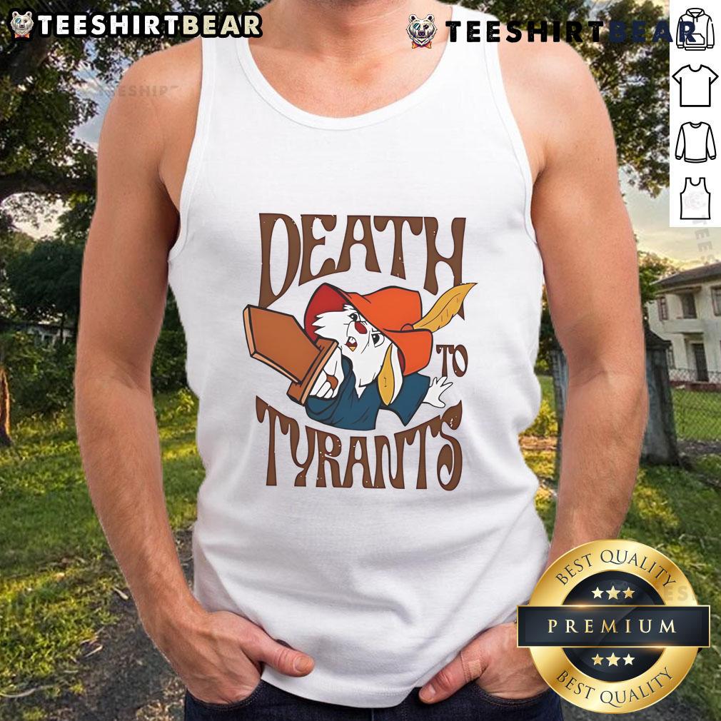 Top Skippy Rabbit Death to Tyrants Tank Top featuring a bold graphic design for a stylish, edgy look.