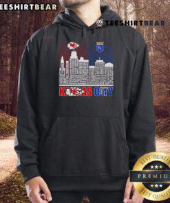 Alt Text: Kansas City Chiefs and Royals hoodie featuring a vibrant skyline design, perfect for sports fans.