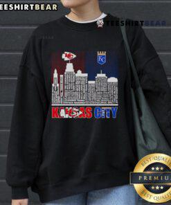 Alt Text: Cozy Kansas City Chiefs and Royals sweatshirt featuring the top skyline design, perfect for sports fans.