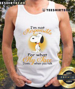 Top Snoopy tank top with 'I'm Not Responsible For What My Face Does When You Talk' graphic, perfect for casual wear.