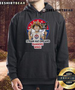 Top Texas Rangers hoodie featuring Monkey D. Luffy from One Piece, perfect for fans of anime and baseball.