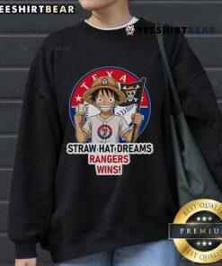 Top Texas Rangers Monkey D. Luffy Straw Hat Dreams sweatshirt featuring vibrant graphics and stylish design.