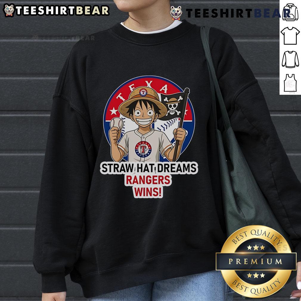Top Texas Rangers Monkey D. Luffy Straw Hat Dreams sweatshirt featuring vibrant graphics and stylish design.