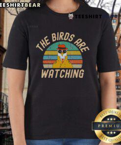 Top the Birds Are Watching Wake Up America ladies tee showcasing a vibrant design perfect for patriotic fashion.