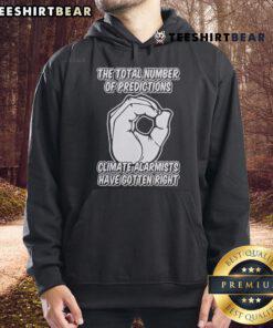 Top hoodie showing total predictions climate alarmists got right, featuring bold graphics and engaging design.