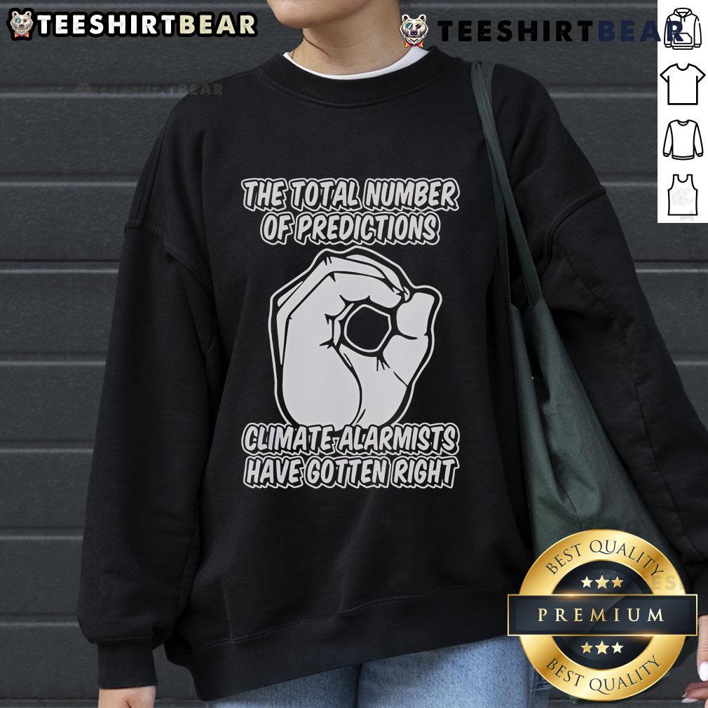 Top sweatshirt featuring the total number of predictions climate alarmists have gotten right