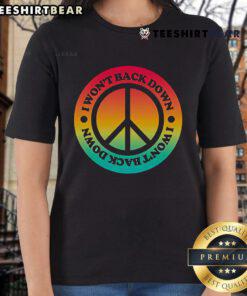Top Tom Petty I Won't Back Down Peace Ladies Tee featuring a stylish design, perfect for fans of classic rock.