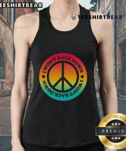 Alt Text: Top Tom Petty I Won't Back Down Peace Tank Top featuring a vintage design and iconic lyrics, perfect for music fans.