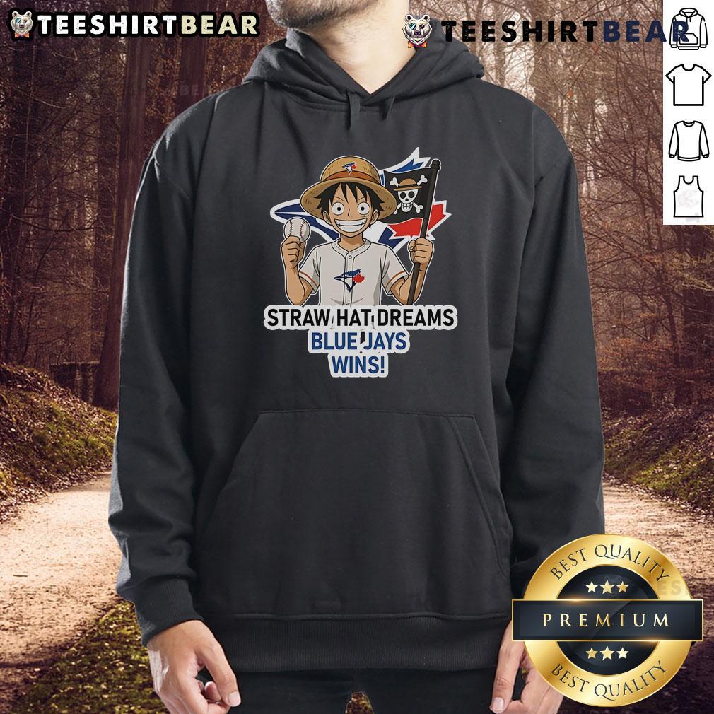 Top Toronto Blue Jays Monkey D. Luffy Straw Hat Dreams Wins hoodie featuring vibrant design and team logo.
