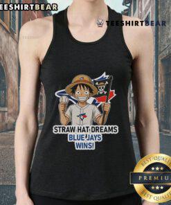 Toronto Blue Jays Monkey D. Luffy tank top featuring Straw Hat Dreams design, perfect for baseball fans and anime lovers.