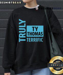 Alt Text: Cozy TY Thomas Text Sweatshirt in vibrant colors, perfect for casual wear and staying stylish all season long.