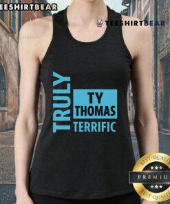 Alt Text: Top Truly Terrific TY Thomas Text Tank Top in vibrant colors, perfect for casual summer wear.
