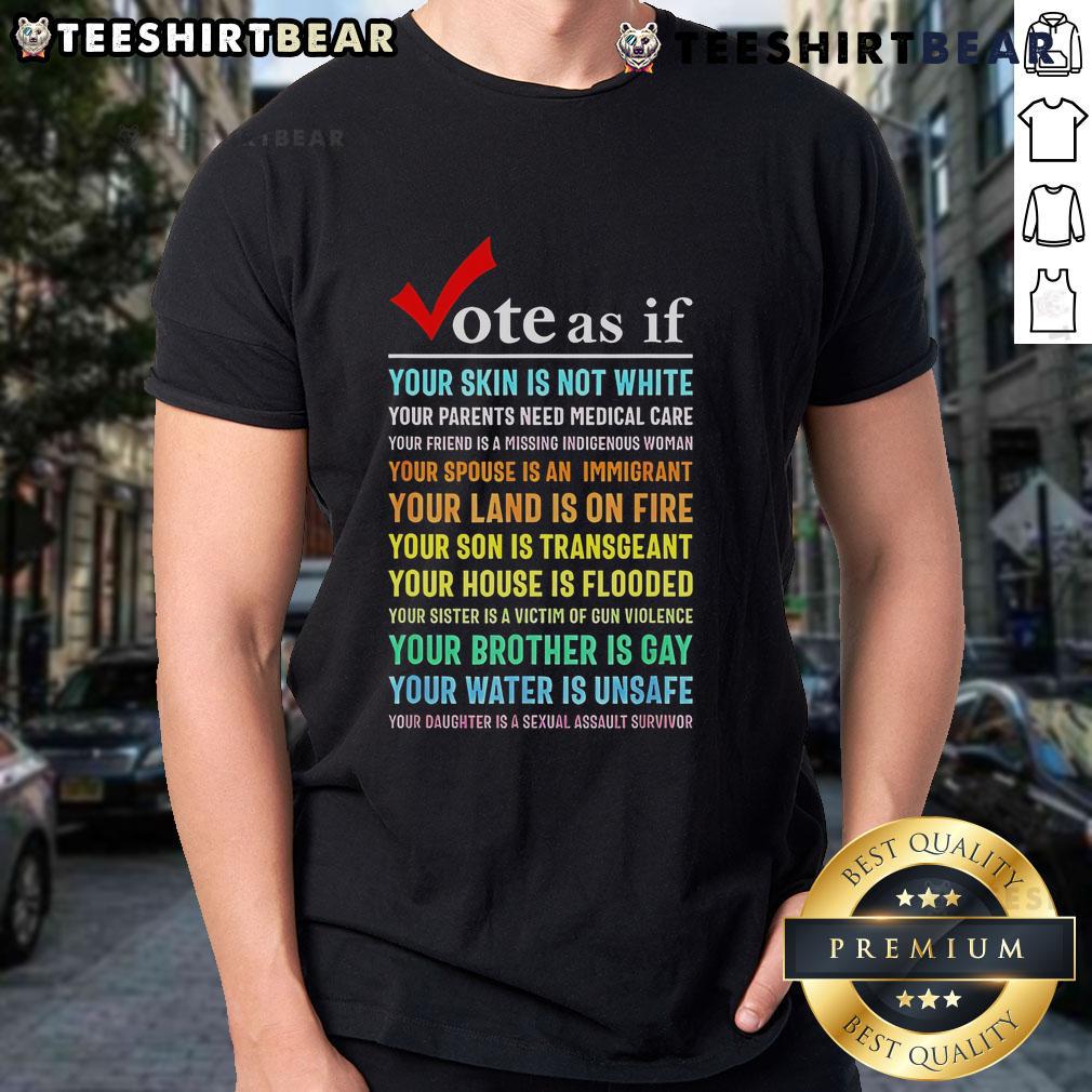 Top Vote T-Shirt: 'As If Your Skin Is Not White Your Parents Need Medical Care' - Bold statement on social justice and equality.