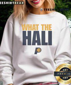 Top What The Hali Indiana Pacers sweatshirt featuring vibrant team colors and stylish design for fans.