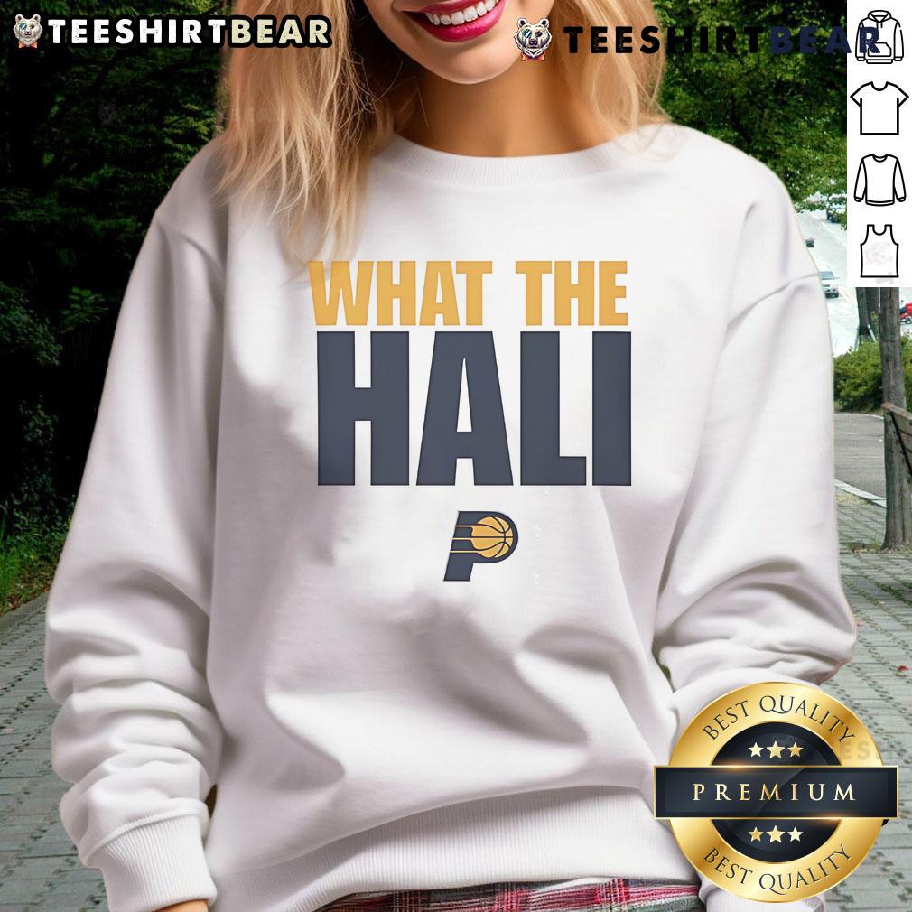 Top What The Hali Indiana Pacers sweatshirt featuring vibrant team colors and stylish design for fans.