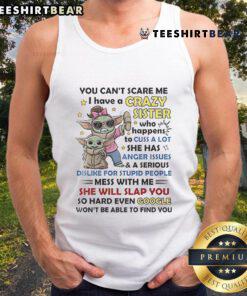 Baby Yoda tank top with humorous quote about a sister who cusses, perfect for Star Wars fans and casual wear.