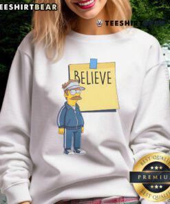 Alt Text: Awesome Coach Ned Flanders Believe The Simpsons sweatshirt featuring vibrant colors and iconic character design.