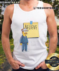 Awesome Coach Ned Flanders tank top featuring a 'Believe' design from The Simpsons, perfect for fans of the show.