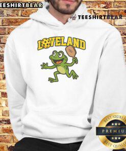 Awesome Loveland Frog Pickleball Hoodie featuring a fun frog graphic, perfect for pickleball enthusiasts and casual wear.